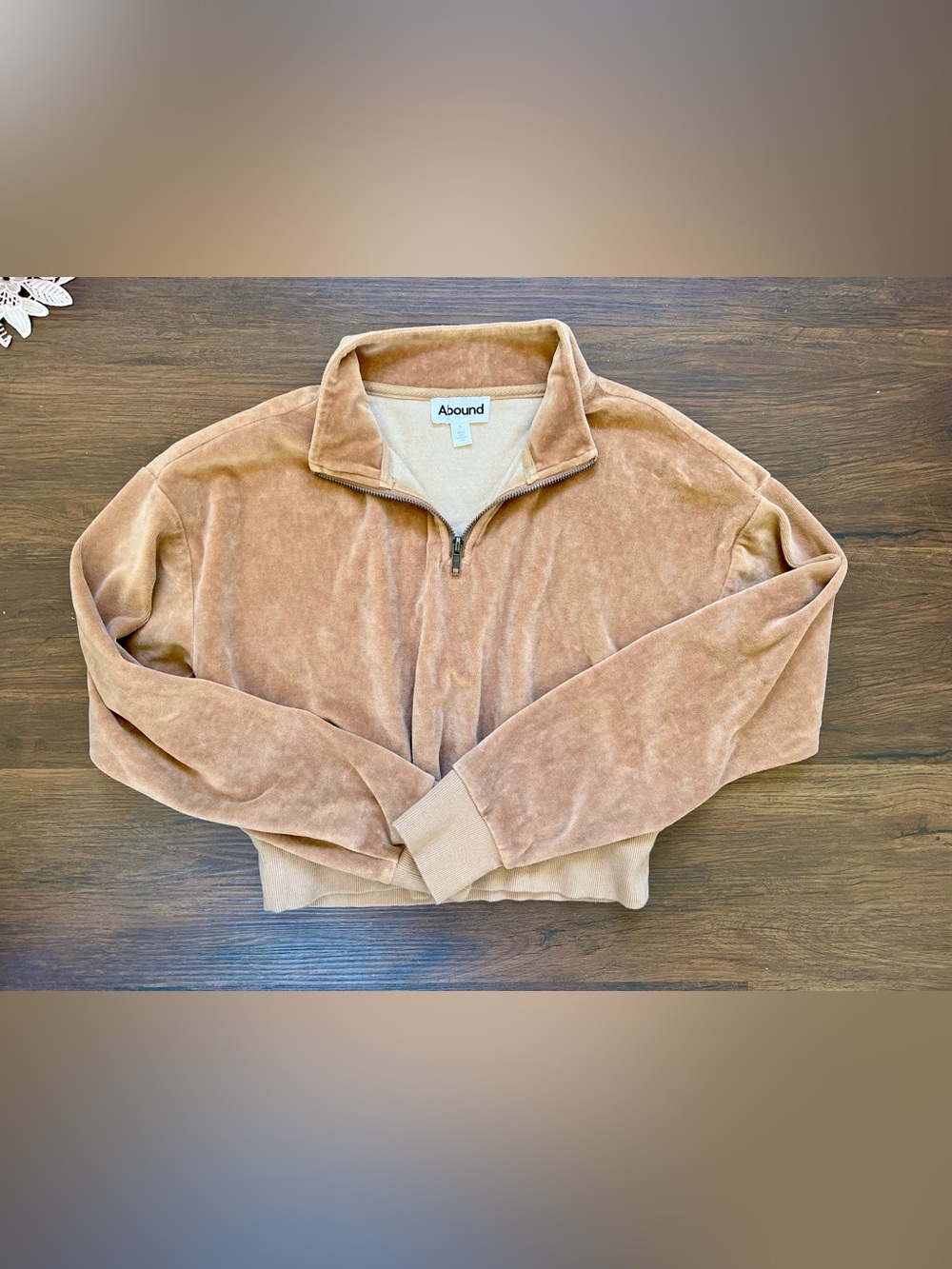 Abound Women’s Zip-Up Velour Pullover - Tan Brown